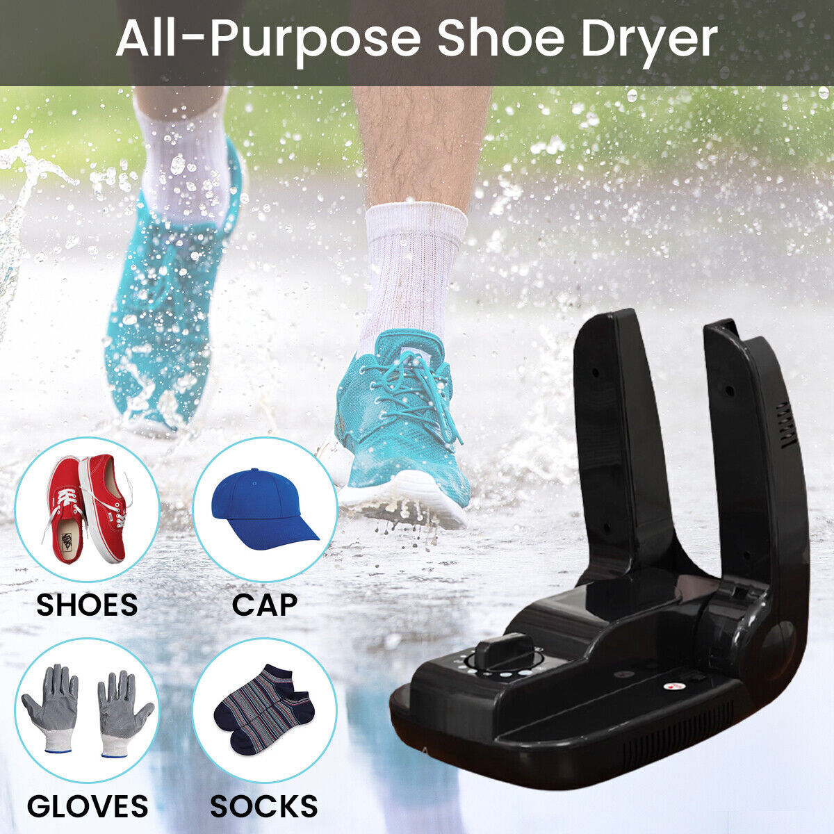 Shoe Dryer Warmer Portable Odour Eliminator Damp Wet Boots Remover Black